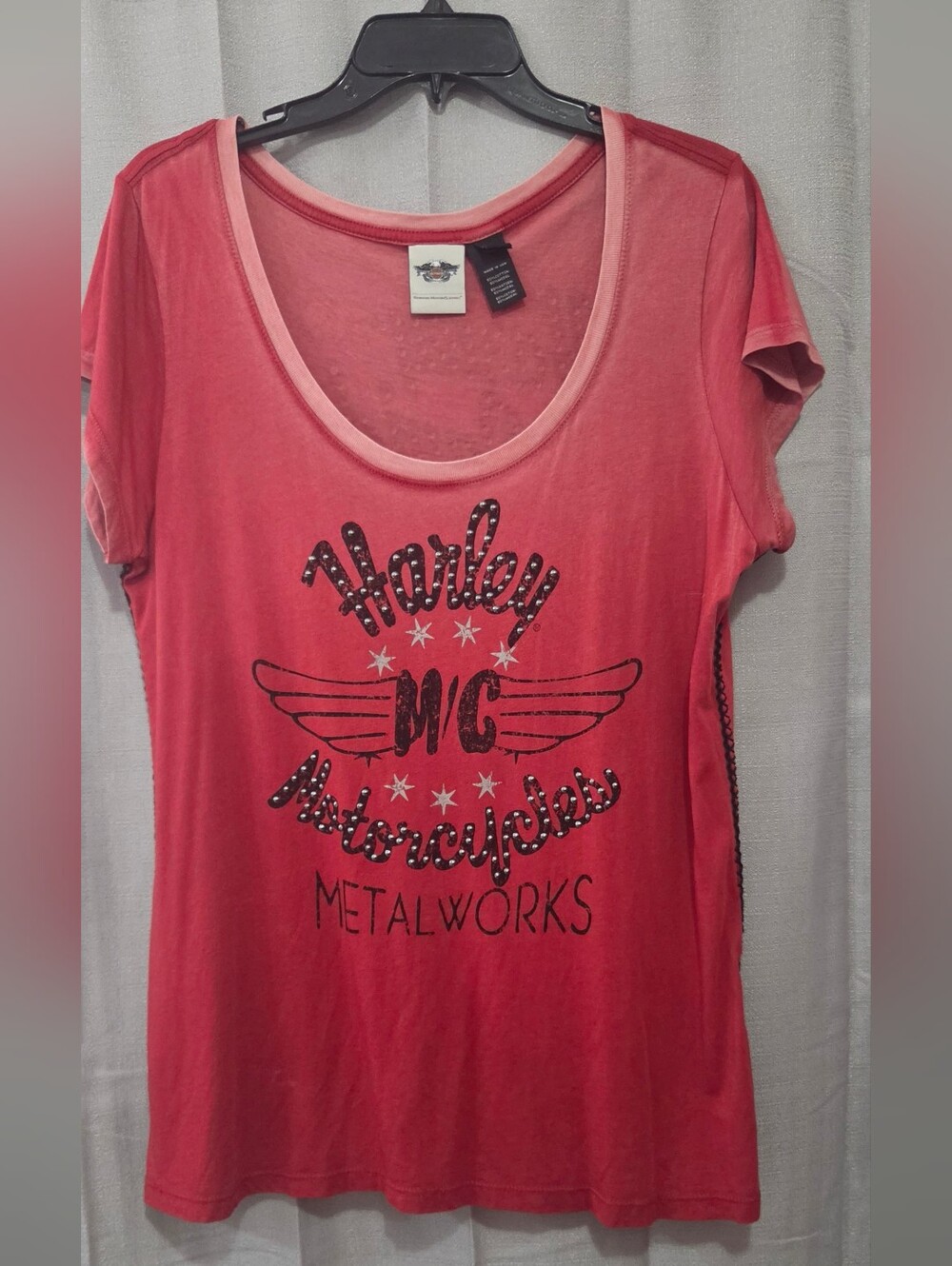 Harley Davidson Motorcycles Metalworks Women's Washed Red Short Sleeve XL